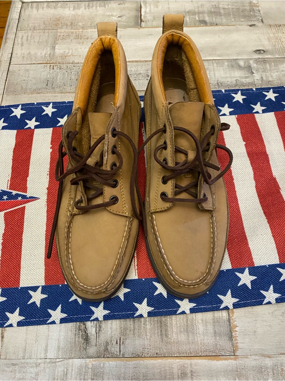 RockPort Women’s Tan Leather Moc Toe Lace-Up Boots Size 8.5 M Never Worn